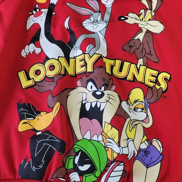 Looney Tunes Youth Large Red Sweatshirt All Characters Sleeve Graphic Crew Neck - Picture 6 of 8